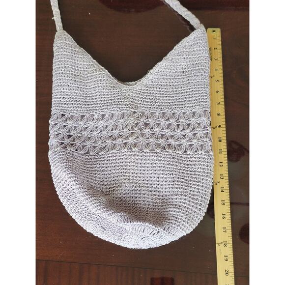 Lavender Crochet Knit Shoulder Bag Boho Hobo Tote Purse Handmade Medium - Picture 10 of 10